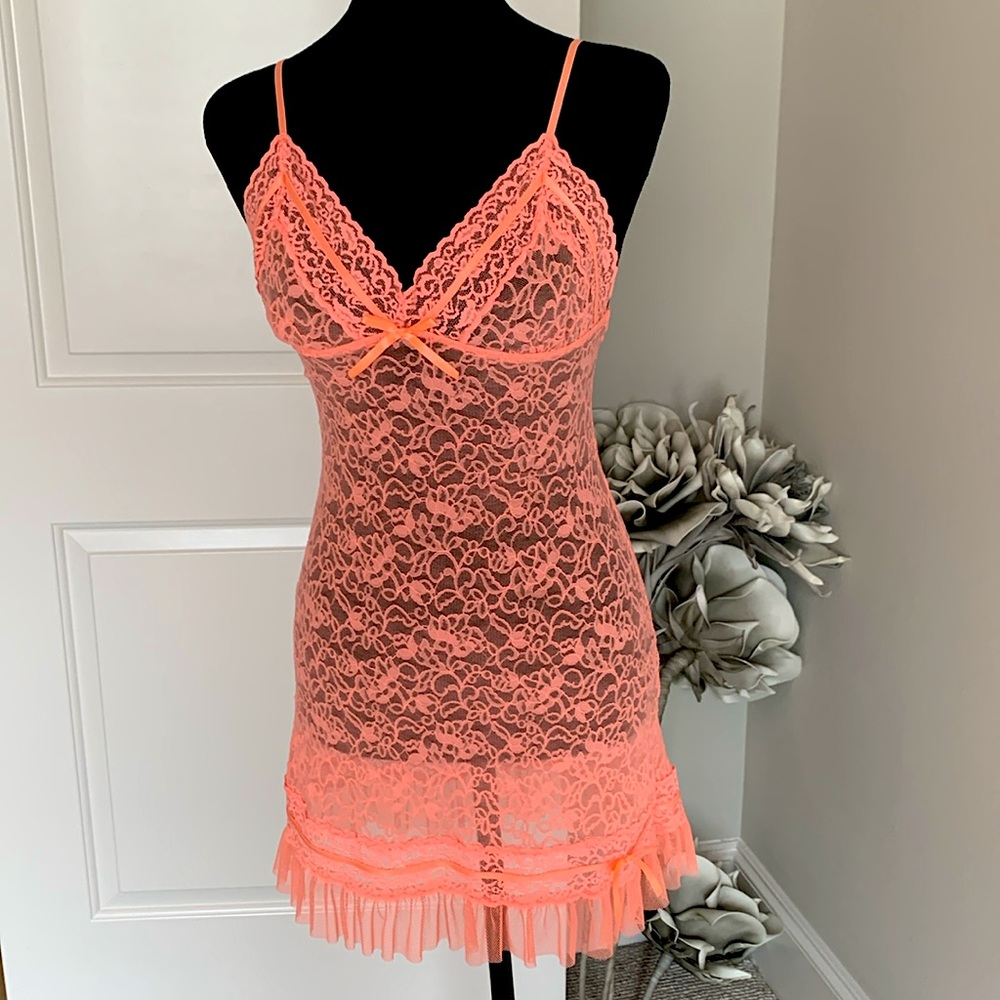 Vintage Victoria’s Secret bright orange lace slip dress
